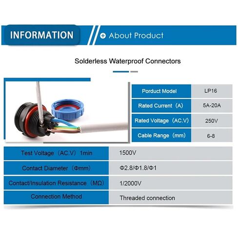 LP16/SP16 Connector 2/3/4 Pin Screw Connection Solderless Type Flange/Nut/Docking Connectors 1Pcs(Docking Type,4P) in Saudi Arabia