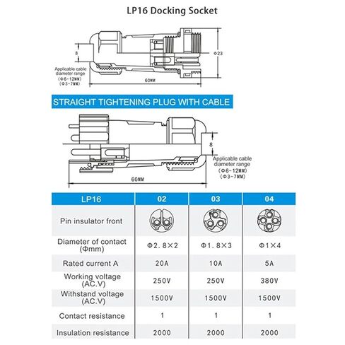 LP16/SP16 Connector 2/3/4 Pin Screw Connection Solderless Type Flange/Nut/Docking Connectors 1Pcs(Docking Type,4P) in Saudi Arabia