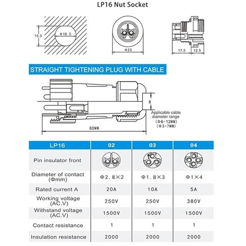 LP16/SP16 Connector 2/3/4 Pin Screw Connection Solderless Type Flange/Nut/Docking Connectors 1Pcs(Docking Type,4P) in Saudi Arabia