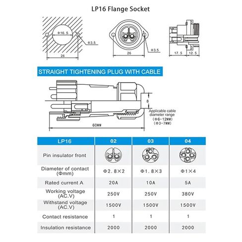 LP16/SP16 Connector 2/3/4 Pin Screw Connection Solderless Type Flange/Nut/Docking Connectors 1Pcs(Docking Type,4P) in Saudi Arabia