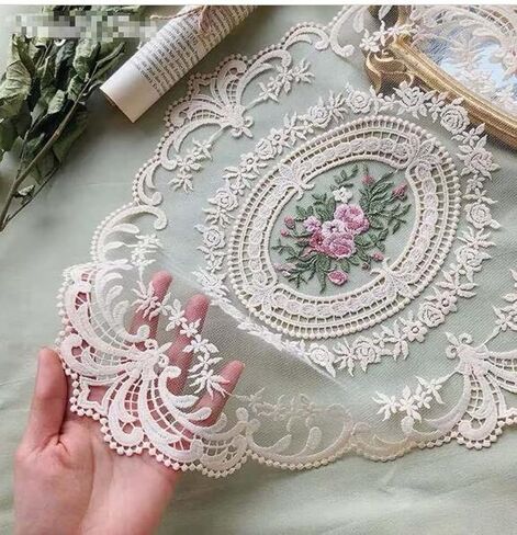 2 حزمة من مفارش الدانتيل الرجعية، مفارش كروشيه فرنسية، مفارش طاولة مطرزة يدويًا، 12 × 16 بوصة، حصيرة أكواب باللون البيج in Kuwait