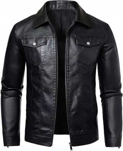 Leather Jacket Men Black Faux Leather Jackets Mens Moto Biker Coat Outwear Windproof in Saudi Arabia