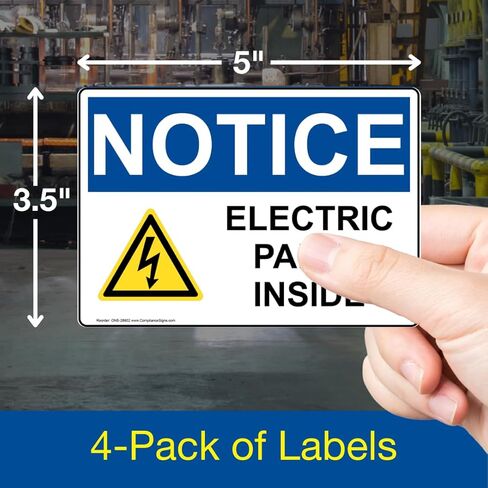ComplianceSigns.com NOTICE Electric Panel Inside OSHA Label Decal, 5x3.5 inch 4-Pack Vinyl for Electrical White, Made in USA in Saudi Arabia