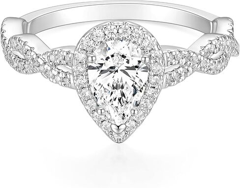 TIGRADE 1.5CT Engagement Ring for Women Teardrop Cubic Zirconia Wedding Band Halo Twisted Pear CZ Promise Anniversary Ring Size 3-12 in Saudi Arabia