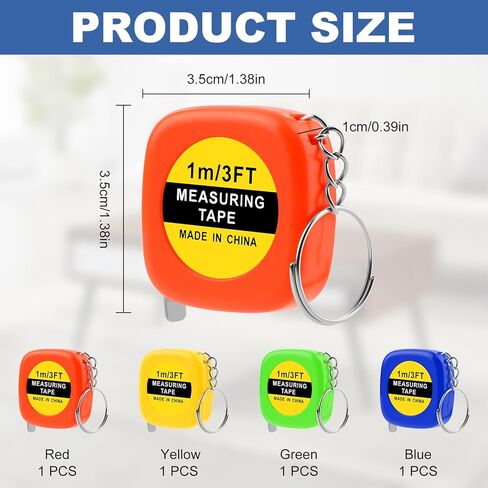 Mini Tape Measure Keychain - 4 Pcs 3ft Retractable Measuring Tapes with Stable Slide Lock, 1.5 Inch Sliver Portable Retractable Small Tape Measure for DIY, Sewing, Office & Party Favors in Saudi Arabia