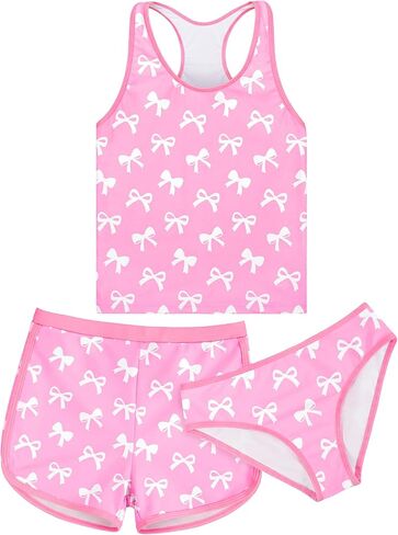 الفتيات Tankini ملابس السباحة 3 قطعة ثوب السباحة مجموعة لطيف ثوب سباحة مثير مع السراويل الصيف UPF 50 + Racerback طفل الشاطئ لباس سباحة in Saudi Arabia
