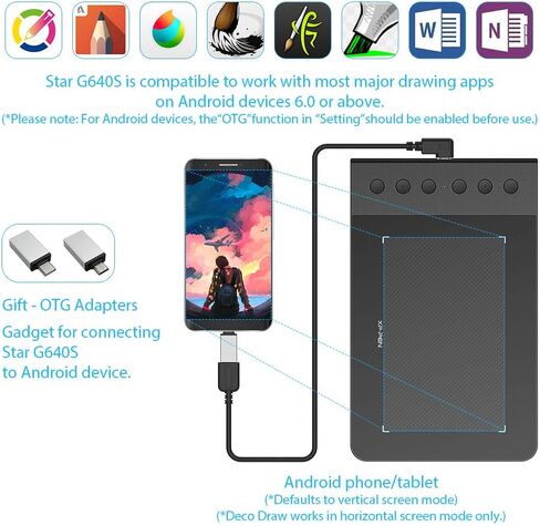 Drawing Tablet XP-PEN G640S Graphics Pen Tablet with Battery-Free Stylus 8192 Pressure 6x4 Inch Digital Tablet with 6 Customized Hot Keys for Chrome, Mac, Windows PC and Android in Kuwait