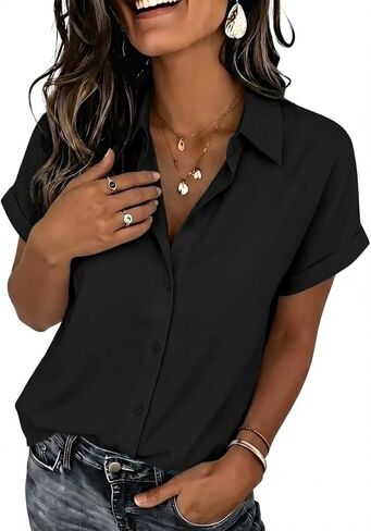 Zeagoo Womens Tops Short Sleeve Shirts Button Down Casual Blouses V Neck Outfits Summer Spring Clothes 2026 in Saudi Arabia