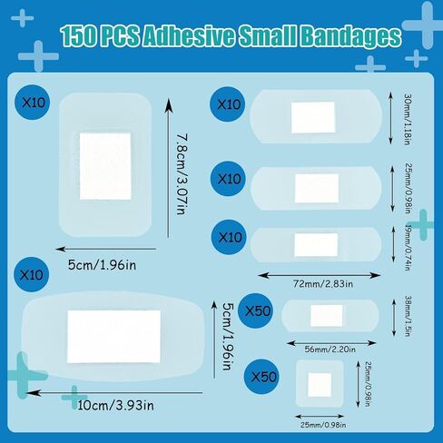 150 Pcs Sheer Adhesive Bandages Waterproof Bandages Family Variety Pack for First-Aid, Wound Care, Fingers, Knees and Heels, Stays on Skin in The Bath, Shower or Pool in Saudi Arabia
