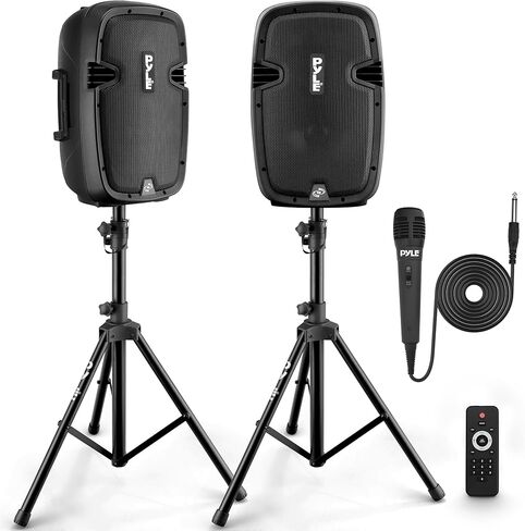 Pyle Wireless Portable PA Speaker System - 1000W High Powered Bluetooth Compatible Active + Passive Pair Outdoor Sound Speakers W/USB SD MP3 AUX - 35mm Mount, 2 Stand, Microphone, Remote in Saudi Arabia
