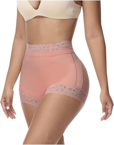 Biker Shorts Women Tummy Control Lace Trim Microfiber Snug Fit Seamless Shapewear Under Dress Shorts in Saudi Arabia
