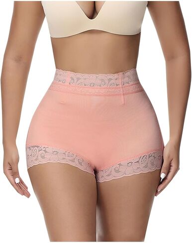 Biker Shorts Women Tummy Control Lace Trim Microfiber Snug Fit Seamless Shapewear Under Dress Shorts in Saudi Arabia