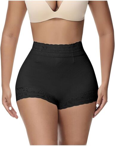 Biker Shorts Women Tummy Control Lace Trim Microfiber Snug Fit Seamless Shapewear Under Dress Shorts in Saudi Arabia