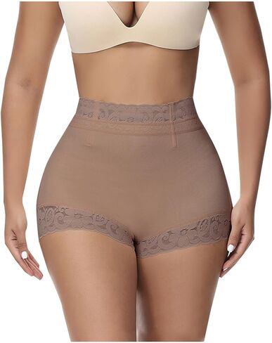 Biker Shorts Women Tummy Control Lace Trim Microfiber Snug Fit Seamless Shapewear Under Dress Shorts in Saudi Arabia
