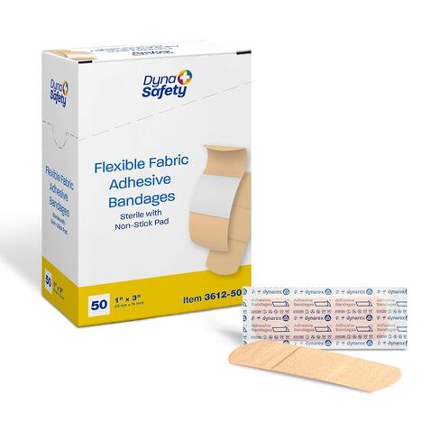 Dynarex Sterile Adhesive Fabric Bandages – 1" x 3" Flexible Wound Dressing for Minor Cuts, Breathable Material, Secure Fit with Non-Stick Pad, 1 Box of 50 in Saudi Arabia