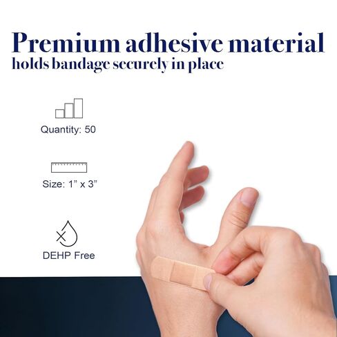 Dynarex Sterile Adhesive Fabric Bandages – 1" x 3" Flexible Wound Dressing for Minor Cuts, Breathable Material, Secure Fit with Non-Stick Pad, 1 Box of 50 in Saudi Arabia