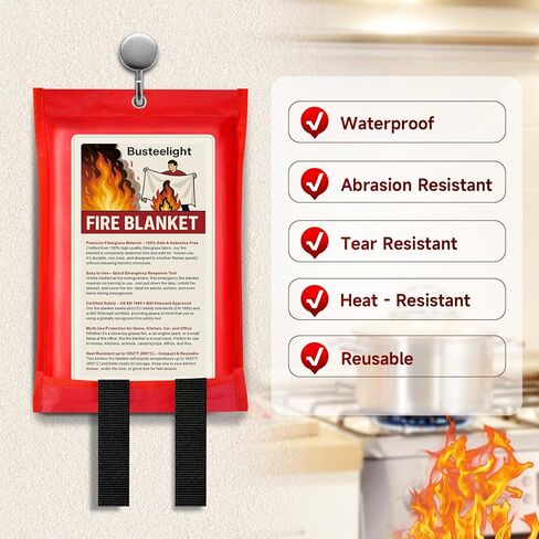 Emergency Fire Blanket for Home and Kitchen Safety - 100% Glass Fiber 40 * 40 Inches Fire Blanket for Kitchen, Car, Office, and School - Fire Blankets Emergency for Home (1 Pc) in Saudi Arabia