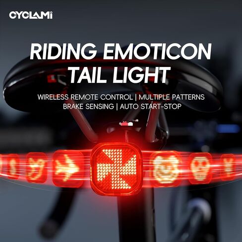Bike Taillight with Changing Emoji Faces, Wireless Remote Control Smart Vibration-Activated Bicycle Tail Light, USB-C Rechargeable, 30H Runtime, IPX6 Waterproof, Easy Mount for All Bikes in Saudi Arabia