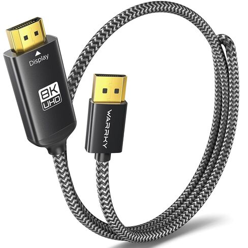 كابل Warrky DisplayPort إلى HDMI [8K@60 هرتز، 4K@240 هرتز، مجدول من النايلون، أسود] 6FT أحادي الاتجاه DisplayPort 1.4 مصدر إلى شاشة HDMI 2.1، DP إلى HDMI متوافق مع أجهزة الكمبيوتر الشخصية، Dell، AMD، Lenovo، الشاشة، HP in Kuwait