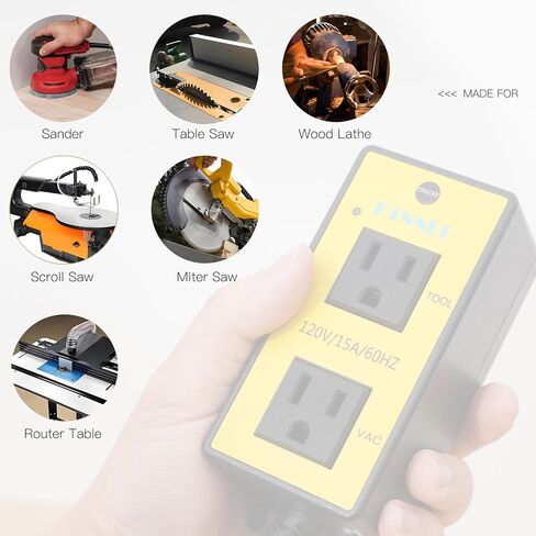 Automatic Vacuum Switch for Power Tool & Table Saw – Load Sensing Remote Control Outlet with 2 Outlets: Tool Plugs into One, Dust Collector Auto-On/Off When Tool Runs (1s Delay On / 7s Delay Off) in Saudi Arabia