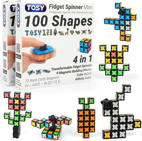 TOSY Magnet Fidget Spinner Mini - 3in1 Toy: Transformable Fidget Spinner with 72 Magnets, Infinity Cube, 2x2 Puzzle Cube for Beginners, Stress Relief for Adults, Easter Birthday Gift (Set of 2) in Saudi Arabia