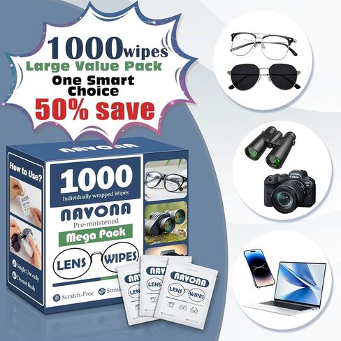 800 Count Lens Wipes for Eyeglasses – Pre-Moistened, Individually Wrapped Eyeglass Cleaning Wipes – Scratch-Free, Streak-Free Glasses Cleaner Wipes for Sunglasses & Camera Lens – Bulk Pack in Saudi Arabia