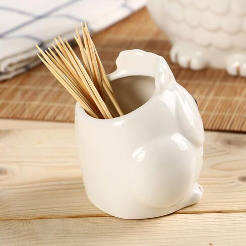 WAYUTO 2Pcs Ceramic Decorative Toothpick Holder Porcelain Toothpick Dispenser Cute Owl Figurine Toothpick Case Cartoon Animal Storage Organizer for Kitchen Home Restaurant Countertop Decor White in Saudi Arabia