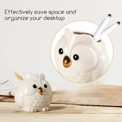 WAYUTO 2Pcs Ceramic Decorative Toothpick Holder Porcelain Toothpick Dispenser Cute Owl Figurine Toothpick Case Cartoon Animal Storage Organizer for Kitchen Home Restaurant Countertop Decor White in Saudi Arabia