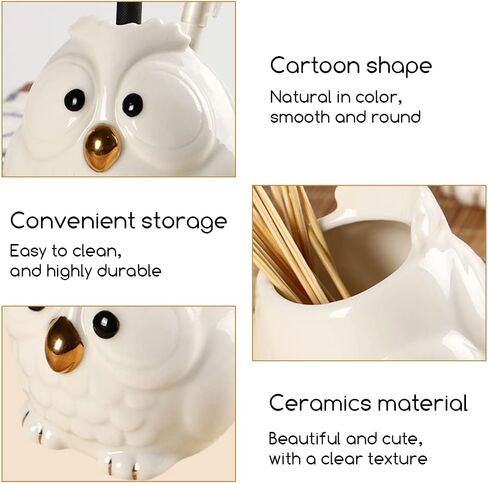 WAYUTO 2Pcs Ceramic Decorative Toothpick Holder Porcelain Toothpick Dispenser Cute Owl Figurine Toothpick Case Cartoon Animal Storage Organizer for Kitchen Home Restaurant Countertop Decor White in Saudi Arabia