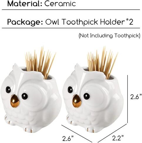 WAYUTO 2Pcs Ceramic Decorative Toothpick Holder Porcelain Toothpick Dispenser Cute Owl Figurine Toothpick Case Cartoon Animal Storage Organizer for Kitchen Home Restaurant Countertop Decor White in Saudi Arabia