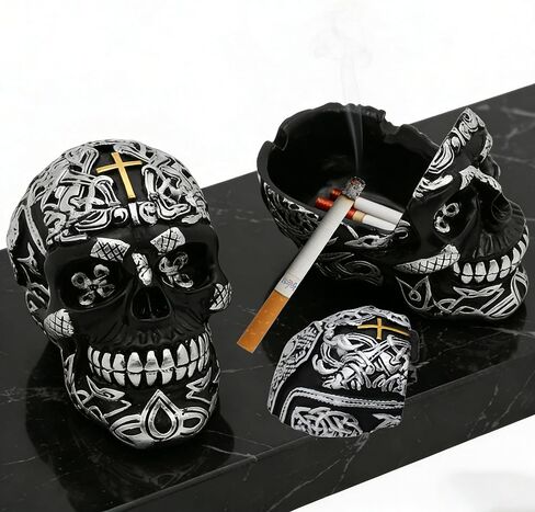 Cross Skull Ashtray with Lid - Windproof Tabletop Resin Cigarette Ash Tray for Home Office Tabletop Outside or Inside Patio Outdoor in Saudi Arabia