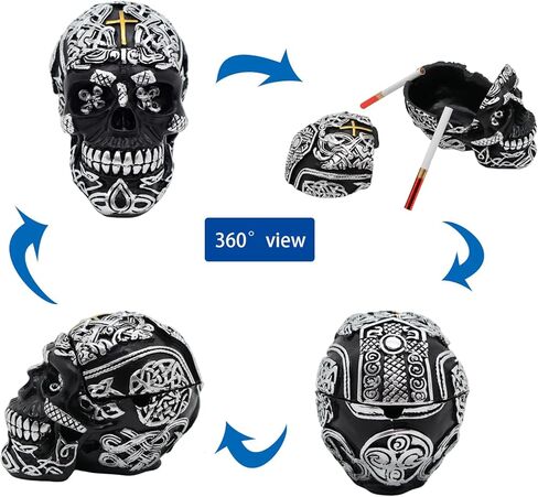 Cross Skull Ashtray with Lid - Windproof Tabletop Resin Cigarette Ash Tray for Home Office Tabletop Outside or Inside Patio Outdoor in Saudi Arabia
