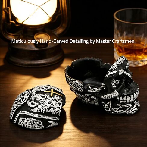 Cross Skull Ashtray with Lid - Windproof Tabletop Resin Cigarette Ash Tray for Home Office Tabletop Outside or Inside Patio Outdoor in Saudi Arabia