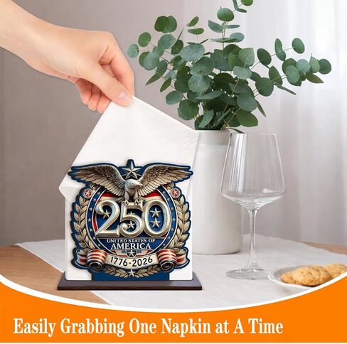 USA 250th Anniversary Napkin Holder for Table, 1776–2026 American Eagle Design Wooden Napkin Holder, 250 Years American Patriotic Decor for Home Kitchen in Saudi Arabia
