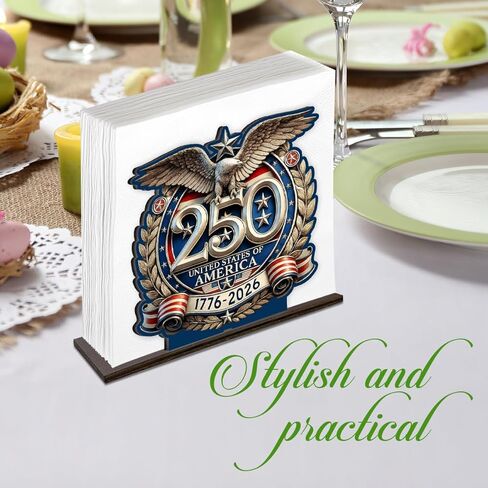 USA 250th Anniversary Napkin Holder for Table, 1776–2026 American Eagle Design Wooden Napkin Holder, 250 Years American Patriotic Decor for Home Kitchen in Saudi Arabia