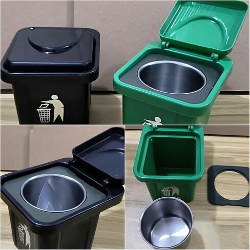 mini trash garbage can bin for desk, funny cool ashtray for cigarettes, fancy novelty cigar ashtray with lid for outside, portable ashtrays for smokers indoor 2 PCS in Saudi Arabia