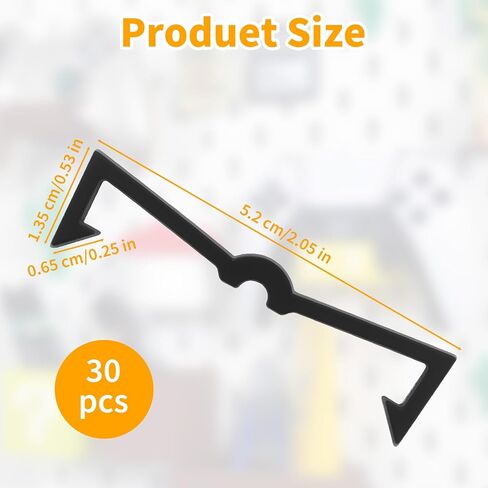 Pegboard Hook Locks - 30 PCS Black Plastic Clip Retainers & Organizer Accessories, Plastic Peg Locks Peg Board Clip Retainers, Pegboard Display Hook Organizer for Standard 1/4" and 1/8" Pegboards in Saudi Arabia