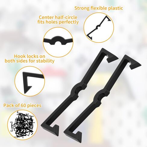 Pegboard Hook Locks - 30 PCS Black Plastic Clip Retainers & Organizer Accessories, Plastic Peg Locks Peg Board Clip Retainers, Pegboard Display Hook Organizer for Standard 1/4" and 1/8" Pegboards in Saudi Arabia