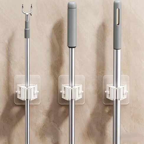 2PCS Easy-Install No-Drill Mop Holder - Wall Mounted Broom & Mop Clip for Bathroom Organization, Space-Saving Utility Hooks - White in Saudi Arabia