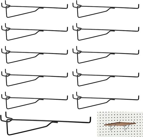 10-Pack Pegboard Shelf Hooks, 8" Black Metal Pegboard Shelf Brackets, Heavy Duty Peg Board Shelving Organizer Accessories for Garage Workshop Storage System in Saudi Arabia