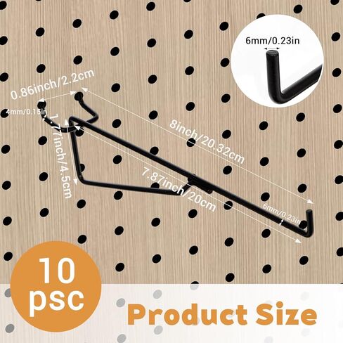 10-Pack Pegboard Shelf Hooks, 8" Black Metal Pegboard Shelf Brackets, Heavy Duty Peg Board Shelving Organizer Accessories for Garage Workshop Storage System in Saudi Arabia