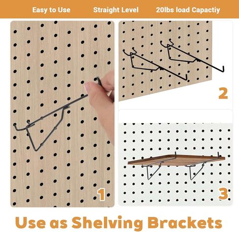 10-Pack Pegboard Shelf Hooks, 8" Black Metal Pegboard Shelf Brackets, Heavy Duty Peg Board Shelving Organizer Accessories for Garage Workshop Storage System in Saudi Arabia