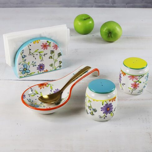 Euro Ceramica Charlotte 3-Piece Table Accessory Set, Watercolor Floral Design in Saudi Arabia