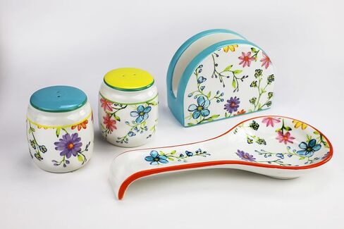 Euro Ceramica Charlotte 3-Piece Table Accessory Set, Watercolor Floral Design in Saudi Arabia