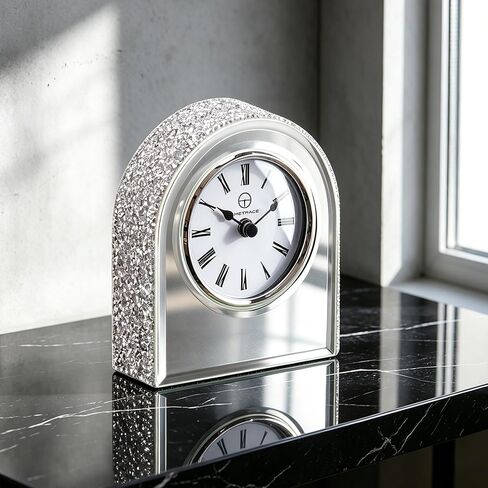 Mirror Glass Desk Table Clock with Diamond Inlay, 5.1 inches in Height, Morning Call for Desk Fireplace Living Room Home Sparkle Twinkle Bling Decor in Saudi Arabia