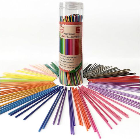 عبوات إعادة تعبئة أقلام 3D Doodler 32 لونًا متوافقة مع قلم 3Doodler Start+، 160 خيط PCL 2.5 مم خيوط قلم ثلاثي الأبعاد بدرجة حرارة منخفضة مع زجاجة تخزين in Saudi Arabia