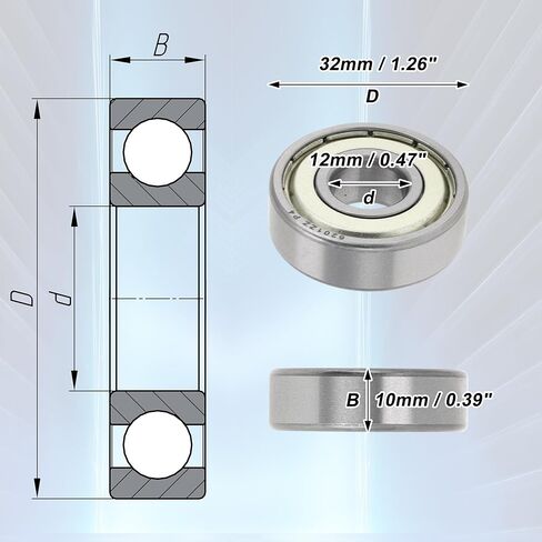 6201ZZ Deep Groove Ball Bearings P4 12x32x10mm Car Lubricated Bearings Silver Tone Double Metal Seal in Saudi Arabia