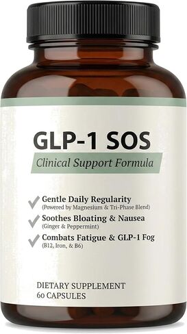 GLP-1 SOS™ Digestive Support for Ozempic Wegovy Mounjaro Users – Constipation, Sulfur Burps, Fatigue – Magnesium, Ginger, Probiotics, B12 – 60 Capsules in Saudi Arabia