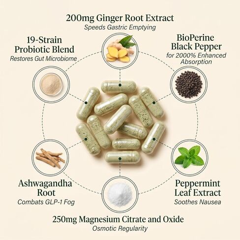 GLP-1 SOS™ Digestive Support for Ozempic Wegovy Mounjaro Users – Constipation, Sulfur Burps, Fatigue – Magnesium, Ginger, Probiotics, B12 – 60 Capsules in Saudi Arabia