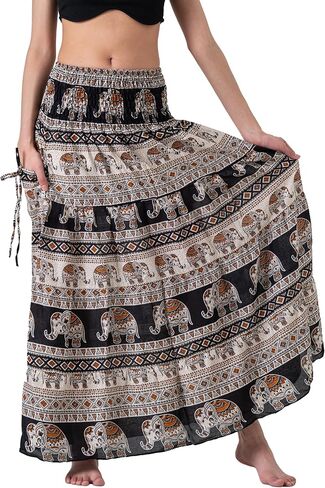 Long Skirts for Women Tiered Maxi Boho Skirt Hippie Clothes Bohemian Print with Pocket in Saudi Arabia